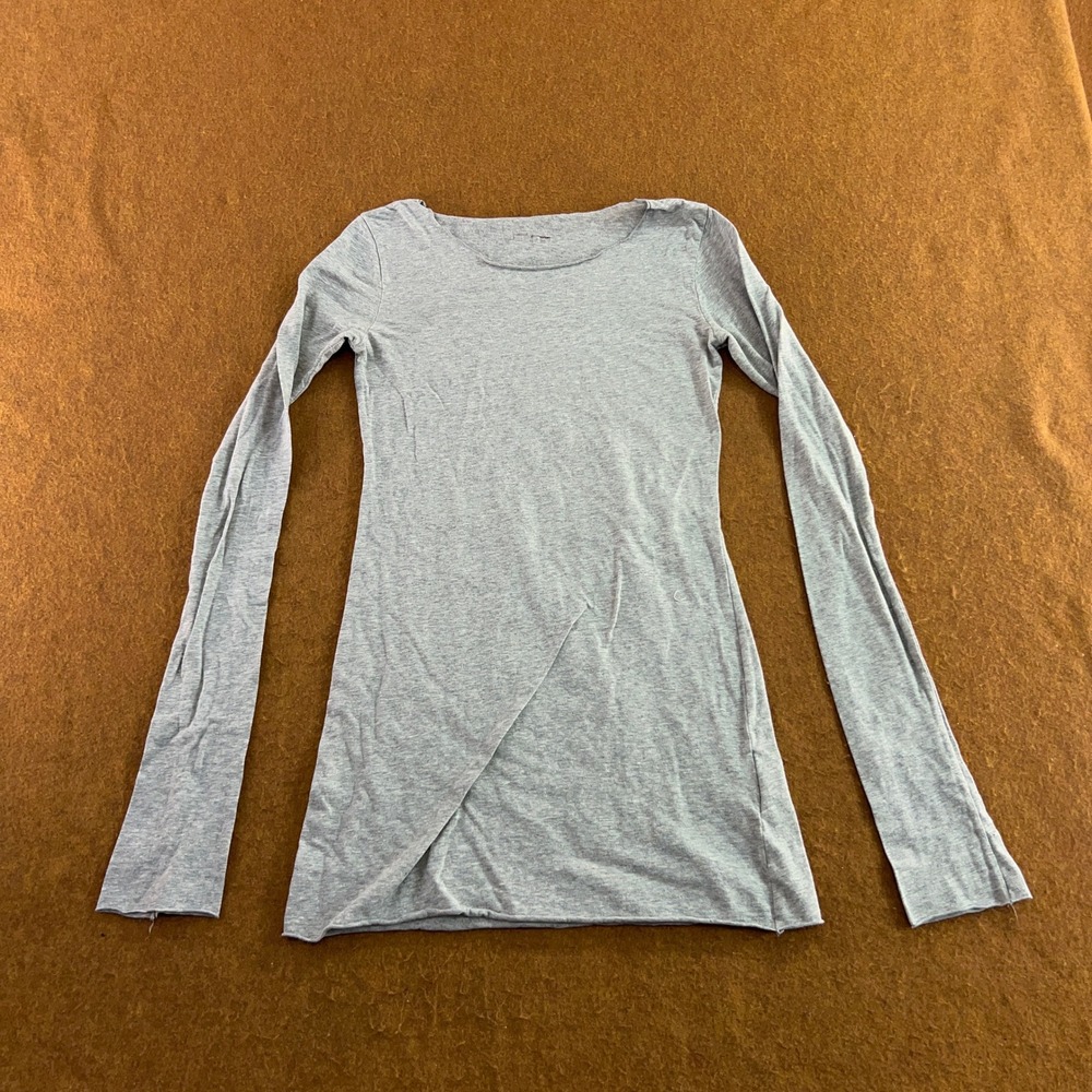 Hard Tail Womens XS Gray Crossover Tulip Hem Long Sleeve Top New